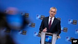 옌스 스톨텐베르크 나토 사무총장이 16일 벨기에 브뤼셀 나토 본부에서 기자회견을 했다.