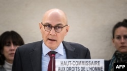 FILE - Komisaris Tinggi PBB untuk Hak Asasi Manusia Volker Turk menyampaikan laporan pada sidang Dewan Hak Asasi Manusia PBB di Jenewa, 29 Februari 2024. (Fabrice COFFRINI / AFP)
