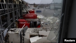 A view shows a postal distribution centre of Nova Post company hit by Russian missiles, amid Russia's attack on Ukraine, in the village of Korotych, outside of Kharkiv, Oct. 22, 2023. 