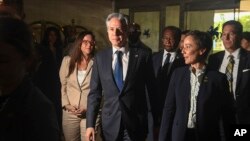 U.S. Secretary of State Antony Blinken, center, arrives for a CARICOM Summit to discuss Haiti's crisis, at the Pegasus Hotel in Kingston, Jamaica, March 11, 2024.