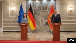 Annalena Baerbock i Filip Ivanović na konferencij za novinare u Podgorici (Foto: Jovan Radulović)