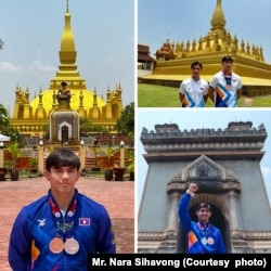 ທ່ານນາຣາ ພ້ອມກັບລູກຊາຍ ທ້າວດໍຊັ້ນ ສີຫາວົງ ນັກມວຍປ້ຳ ປະເພດ ເກຣັກໂກ ໂຣມັນ ແລະ ຟຣີສໄຕ ທີ່ໄດ້ຊະນະຫຼຽນທອງແດງ ແລະຫຼຽນເງິນ ໃນຊີເກມ ຄັ້ງທີ 32.