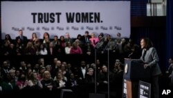 Vice President Kamala Harris speaks at the International Union of Painters and Allied Trades District Council 7, Jan. 22, 2024, in Big Bend, Wis. Harris' visit was the first in a series of nationwide events focused on abortion rights.