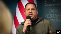 FILE - Andriy Yermak, Ukrainian President Volodymyr Zelenskyy's chief of staff , is pictured at a press conference in Kyiv, Nov. 4, 2022.