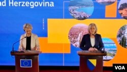 Ursula Von der Leyen i Borjana Krišto tokom konferencije za novinare.