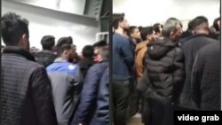 Təbrizdə işçilər tətil keçirir (Araz News xəbər saytının yaydığı videonun ekran görüntüsü)