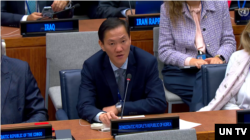 김인철 유엔 북한 대표부 서기관이 10일 유엔총회 제1위원회 회의에서 발언하고 있다.