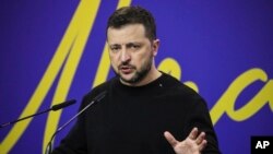Ukrainian President Volodymyr Zelenskyy speaks at a press conference with Albanian Prime Minister Edi Rama (not pictured) after a summit of Southeastern European countries in Tirana, Albania, Feb. 28, 2024.