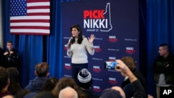 Republican presidential candidate former U.N. Ambassador Nikki Haley speaks during a campaign event in Derry, New Hampshire, Jan. 21, 2024.