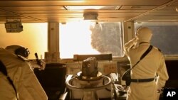 In this photo provided by the British Ministry of Defence on Jan. 10, 2024, missiles are fired by the HMS Diamond in the Red Sea. Yemen’s Houthi rebels have fired drones and missiles targeting shipping in the Red Sea.