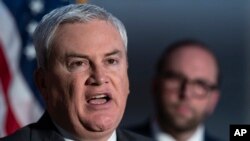 FILE - House Oversight and Accountability Committee Chairman James Comer, R-Ky., speaks to reporters about the Republican impeachment inquiry of President Joe Biden prior to a Ways and Means Committee hearing at the Capitol in Washington, Dec. 5, 2023. 