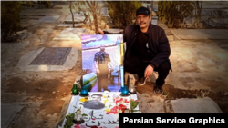 مسعود شکاری، بر مزار فرزندش محسن شکاری، معترض اعدام شده در سال ۱۴۰۱