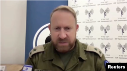 FILE - Israel Defense Forces spokesperson Lt. Col. Peter Lerner, shown here in an image taken from video, told VOA on Nov. 5, 2023, that “the hostage issue is at the top of our priority" in regard to Israel's aerial and ground assault on the Gaza Strip.