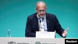 COP25 High Level Climate Champion Gonzalo Munoz from Chile speaks during a press conference at the United Nations Climate Change Conference COP28, in Dubai, United Arab Emirates, Dec. 10, 2023.