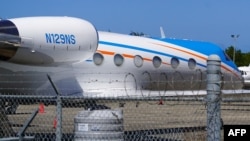 A Gulfstream IV jet, U.S. registration N129NS, is parked on the tarmac at Luis Munoz Marin International Airport in San Juan, Puerto Rico, on March 6, 2023, after transporting Haitian Prime Minister Ariel Henry. 