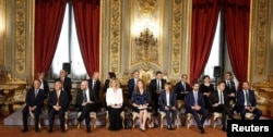 Newly-appointed Ministers sit during the swearing-in ceremony at the Quirinal palace in Rome, Italy, June 1, 2018.