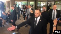 Meng Wanzhou, center, leaving the Supreme Court of British Columbia in Vancouver, Canada, May 27, 2020. (Photo: Craig McCulloch/VOA)