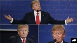 Republican presidential nominee Donald Trump debates Democratic presidential nominee Hillary Clinton during the third presidential debate at UNLV in Las Vegas, Oct. 19, 2016.