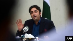 Pakistan's Foreign Minister Bilawal Bhutto Zardari speaks during a press conference in Karachi, Oct. 15, 2022. 