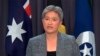 Menteri Luar Negeri Australia Penny Wong berbicara dalam konferensi pers, Selasa, 18 Oktober 2022, di Canberra, Australia. Wong mengumumkan Australia telah membatalkan pengakuan pemerintah sebelumnya atas Yerusalem Barat sebagai ibu kota Israel. (Pool Australia via AP)