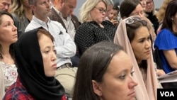 Members of the secret Afghan Female Tactical Platoon meet at the Arlington Cemetery’s Military Women’s Memorial for a Women, Peace & Security Series in October. (Carolyn Presutti/VOA)
