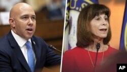 از راست: «کتی منینگ» عضو دموکرات از ایالت کارولینای شمالی و «برایان مست» عضو جمهوریخواه مجلس نمایندگان از ایالت فلوریدا 