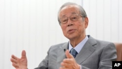 Yasuo Fukuda, former Prime Minister of Japan, speaks during an interview with the Associated Press at his office Sept. 21, 2022, in Tokyo. Fukuda is a proponent of better ties with China.