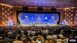 Senegalese President Macky Sall opened the eighth edition of the International Forum of Dakar on Peace and Security with a speech on Oct. 24, 2022. (Annika Hammerschlag/VOA)
