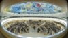 FILE - Overview of the Human Rights Council at the United Nations in Geneva, Sept. 12, 2022. Picture taken through a fish-eye lens.