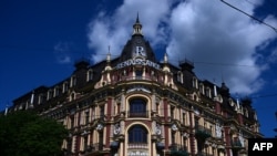 This photograph taken on July 21, 2022, shows the Renaissance building in center Kyiv, amid the Russian invasion of Ukraine.