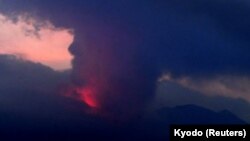 A remote camera image shows an eruption of Sakurajima in Tarumizu, Kumamoto prefecture, western Japan, July 24, 2022.