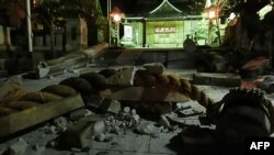 受到地震破坏的日本石川县金泽市大野日吉神社。(2024年1月1日)