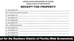 美国司法部联邦调查局对海湖庄园搜查的财产收据。