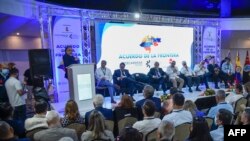 Colombian ambassador to Venezuela, Armando Benedetti, speaks at the Acuerdo de Frontera Forum (Border Agreement Forum), organized to strengthen relations and trade between Colombia and Venezuela, in Cucuta, Colombia, on August 18, 2022.