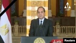Egyptian President Abdel Fattah el-Sissi gives a televised statement on the attack in North Sinai, in Cairo, Nov. 24, 2017 in this still taken from video.