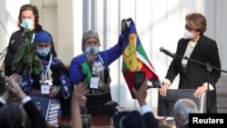 Constitutional assembly president Elisa Loncon speaks as assembly members gather for the first session to draft a new constitution, in Santiago, Chile July 4, 2021. (REUTERS/Ivan Alvarado)