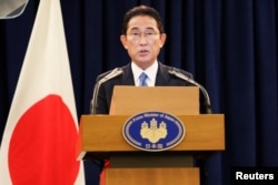 Perdana Menteri Jepang Fumio Kishida berbicara pada konferensi pers selama kunjungannya ke New York untuk menghadiri Sidang Umum PBB ke-77 di New York City, New York, AS, 22 September 2022. (Foto: REUTERS/Caitlin Ochs)