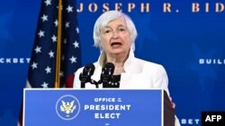 រូបឯកសារ៖ ​អ្នកស្រី Janet Yellen ដែល​លោក Biden បាន​តែងតាំង​ជា​រដ្ឋមន្រ្តី​ក្រសួង​ហិរញ្ញវត្ថុ ថ្លែងនៅមហោស្រព Queen ក្នុងក្រុង Wilmington រដ្ឋ Delaware កាលពីថ្ងៃទី១ ខែធ្នូ ឆ្នាំ២០២០។