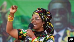 FILE - Zimbabwe's first lady, Grace Mugabe, greets supporters at a rally, July 29, 2017.