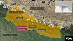 Peta lokasi jatuhnya pesawat di Nepal.