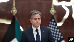 토니 블링컨 미국 국무장관이 29일 쿠웨이트시티에서 기자회견을 했다. 