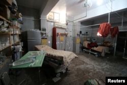 An empty room at a damaged field hospital is seen after airstrikes in a rebel held area in Aleppo, Syria, Oct. 1, 2016.