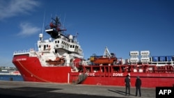 FILE - The NGO SOS Mediteranee's rescue ship Ocean Viking is docked in Marseille harbor, Dec. 29, 2020. The ship has rescued 268 people over two days during five rescues of migrants between Libya and Malta, the NGO said Aug. 26, 2022.