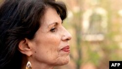 FILE - Diane Foley, mother of James Foley, an American journalist slain by Islamic State militants, speaks to reporters outside the Albert V. Bryan Federal Courthouse following the trial of IS member El Shafee Elsheikh, in Alexandria, Va., April 14, 2022.