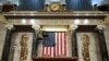The podium where US President Joe Biden will give his State of the Union address is seen at the Capitol in Washington, March 1, 2022.