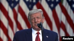 도널드 트럼프 미국 대통령이 14일 백악관 로즈가든에서 기자회견을 열었다. 