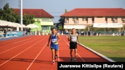 102-year-old sprinter Sawang Janpram during the Men's 100m during the Thailand Master Athletes Championship on February 27, 2022.
