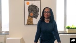Judge Ketanji Brown Jackson, who is a U.S. Circuit Judge on the U.S. Court of Appeals for the District of Columbia Circuit, poses for a portrait, Feb. 18, 2022, in her office conference room at the court in Washington.