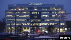 FILE - A general view shows a building, which houses the office of Microsoft company, in Moscow, Jan. 15, 2018. 