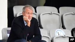 FILE - Chelsea soccer club owner Roman Abramovich attends a soccer match in Gothenburg, Sweden, May 16, 2021. 
